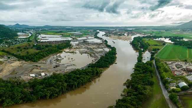 An aerial view of flooding along the Barron River in Cairns, taken on the morning of Tuesday, December 19, 2023. Picture: Facebook / Cockatours