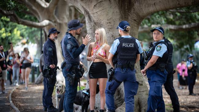 Police chat with a festival patron. Picture: Julian Andrews