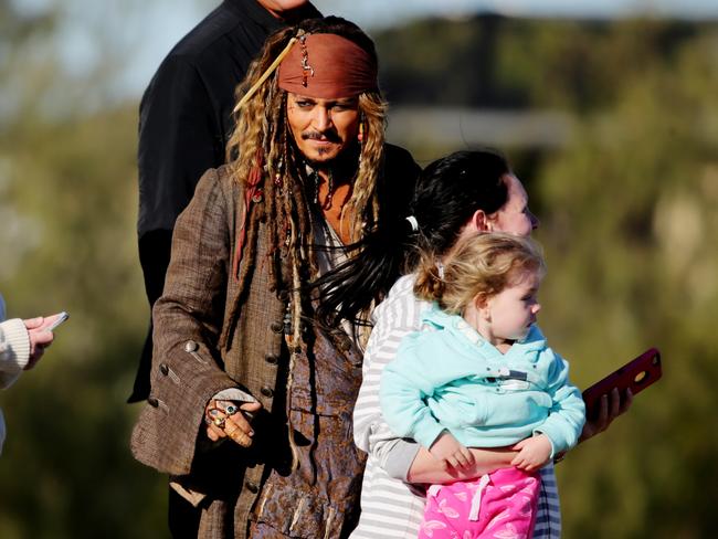 Actor Johnny Depp arrives at Raby Bay to go to Pirates of the Caribbean set. Picture: Mark Calleja