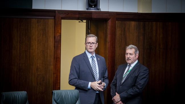 Michael Ferguson enters Parliament. Premier Peter Gutwein delivers the budge speech in Parliament. Picture: RICHARD JUPE