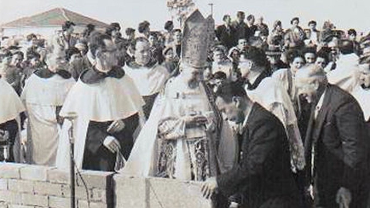 Frank Cefai (front, second from right) laying the the stone at St Simon Stock High School (before it was known as Newman High School and St Paul’s Catholic College) at Our Lady Queen of Peace Catholic Church in 1974.