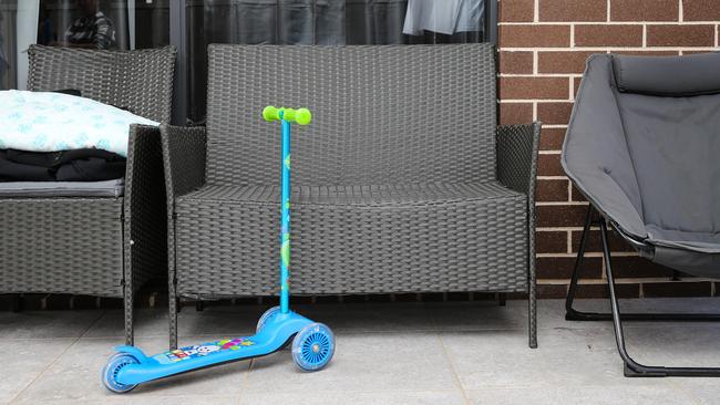 The seat in the backyard of the home in Blacktown in Sydney where an unknown person left a newborn baby girl on Friday. Police are now searching for the infant's mother. Picture: Gaye Gerard