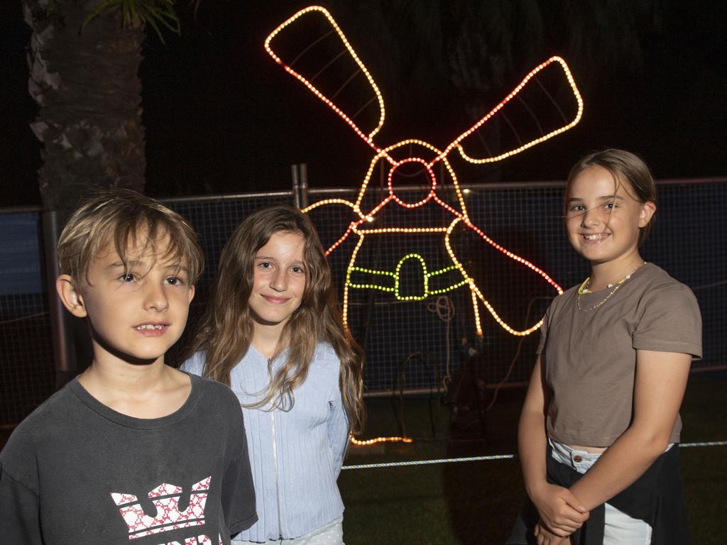 (from left) Luca Prole, Emma Bicknell and Nikita Prole. Opening of Toowoomba's Christmas Wonderland in Queens Park. Saturday, December 4, 2021. Picture: Nev Madsen.