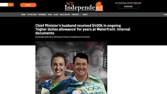 A screenshot of the NT Independent story, which the PAC found to be unsubstantiated.