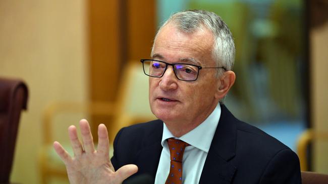 Australia Post Chair Lucio Di Bartolomeo appears before a Senate inquiry into changes at Australia Post, at Parliament House in Canberra, Tuesday, April 13, 2021. (AAP Image/Mick Tsikas)