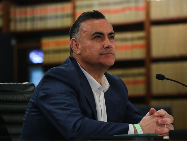 John Barilaro is questioned during the inquiry into the appointment as Senior Trade and Investment Commissioner to the Americas at NSW Parliament House in Sydney. Picture: Gaye Gerard