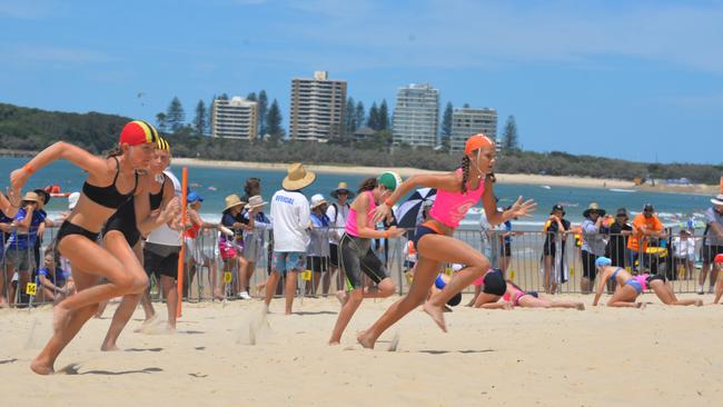 Action from the Queensland Youth Surf Life Saving Championships on February 17.