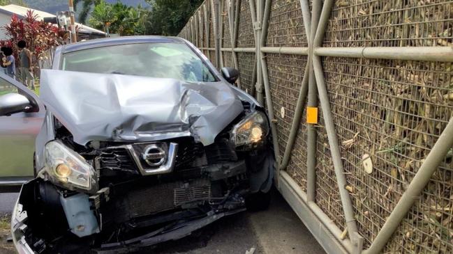 A car crashing it into a cane train in Brinsmead earlier this year. Picture: QPS