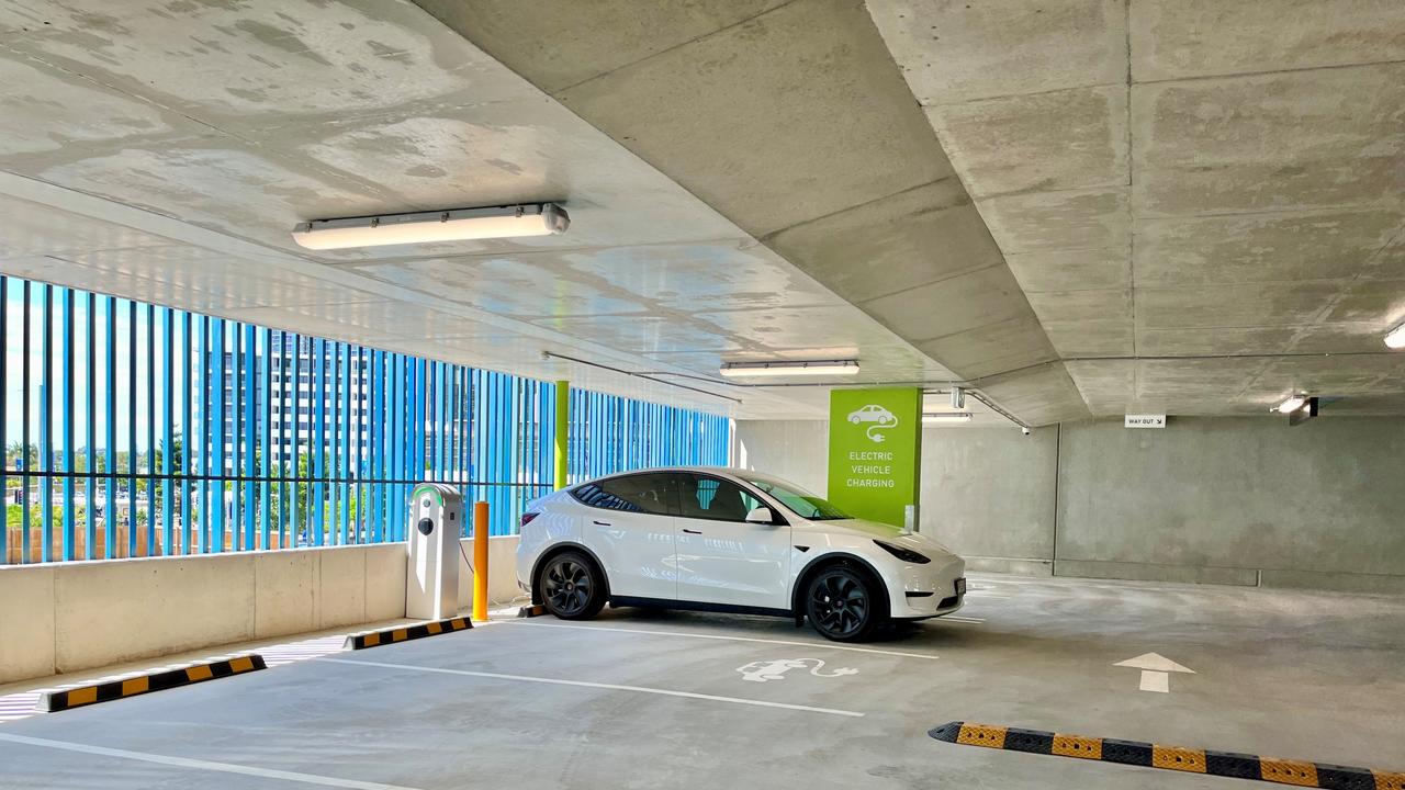 There are four EV charging stations at the new multi-level car park at Maroochydore.