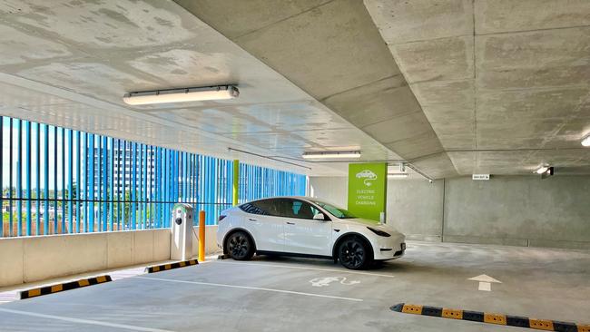 There are four EV charging stations at the new multi-level car park at Maroochydore.