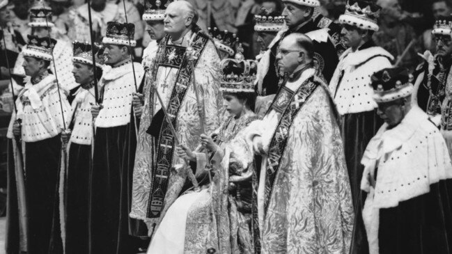 Elizabeth II holds the royal sceptre at her coronation in 1953. Picture: Topical Press Agency/Getty/The Times