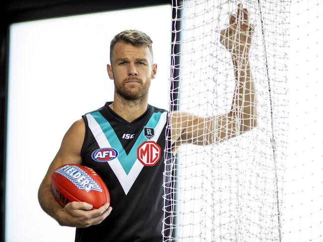 AFL Port Adelaide Player Robbie Gray poses for a portrait at the Port Adelaide Football Club in Adelaide, Wednesday, February 26, 2020. (AAP Image/Kelly Barnes) NO ARCHIVING