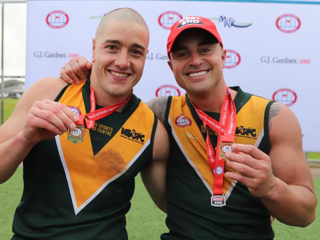 Ben Kennedy (right) celebrates Myponga-Sellicks' 2024 premiership with brother Sam. Picture: Dos Photography