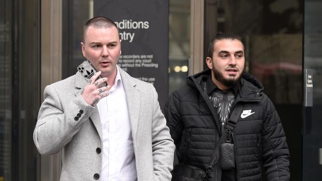 Jake Sexton leaves the County Court in Melbourne after his sentencing hearing with co-accused Roberta Williams. Picture: Andrew Henshaw