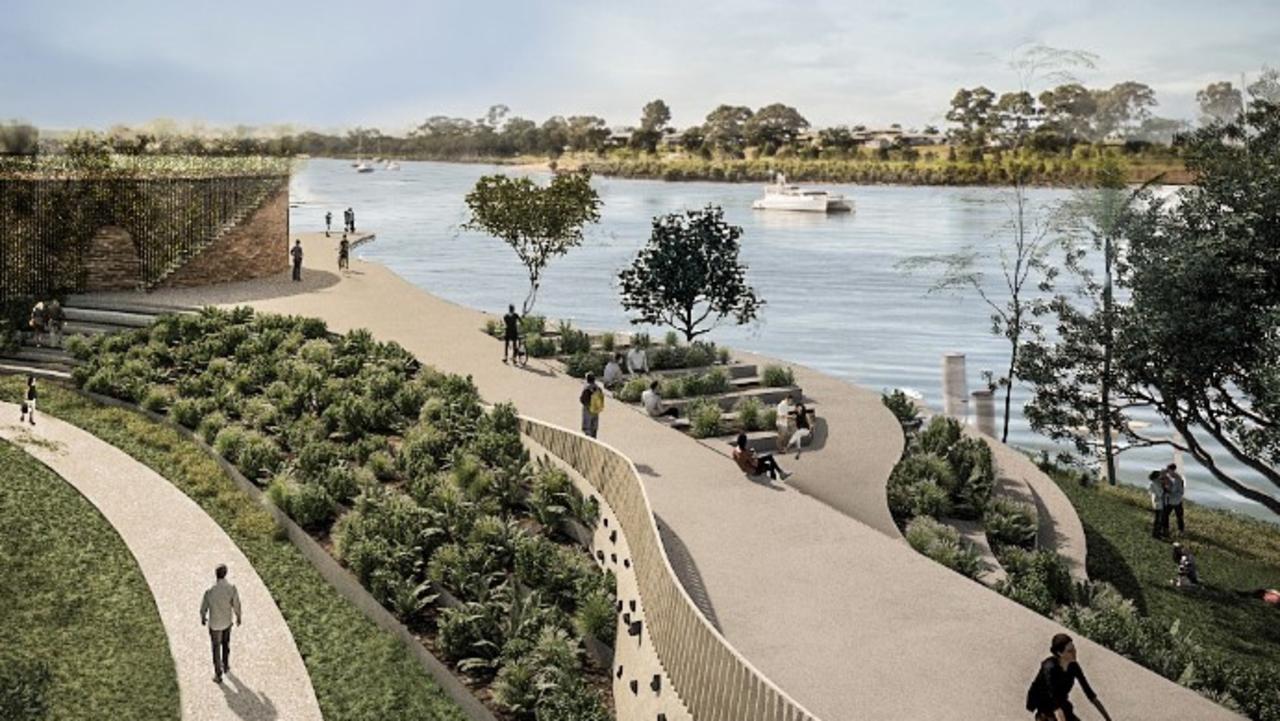 An artist’s impression of the $176million Bundaberg flood levee, which has little support left in the echelons of government.