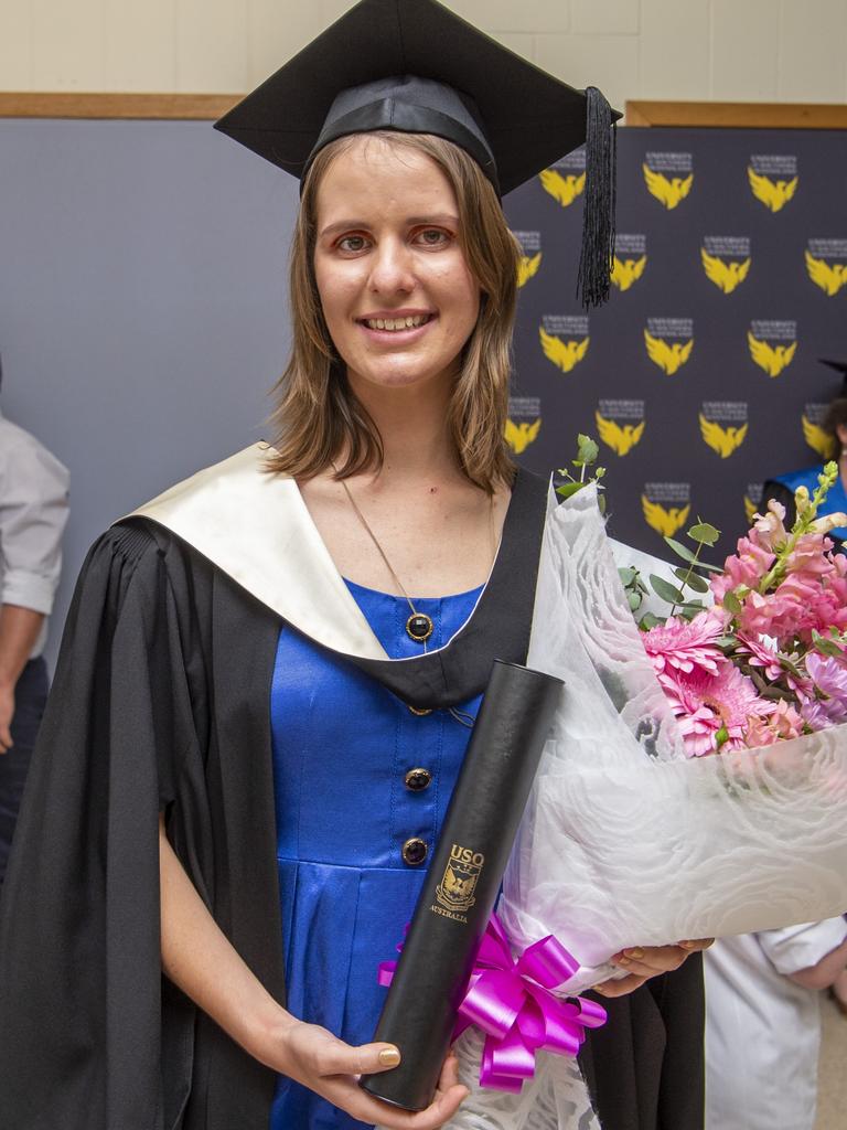 Kara Schiller received her Bachelor of Creative Arts (Music) at the USQ graduation on Wednesday, April 14, 2021. Picture: Nev Madsen.