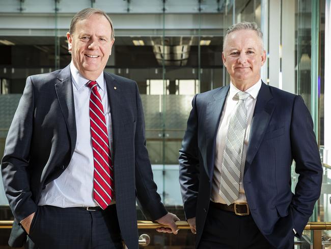 Hugh Marks and Nine chairman Peter Costello at Nine’s AGM last year. Picture: John Feder