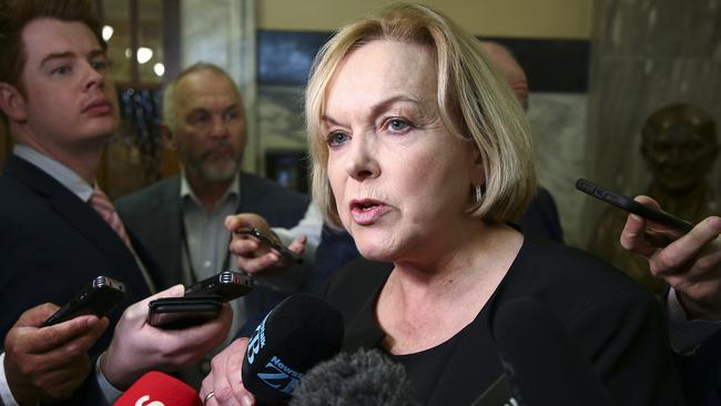 National Leader Judith Collins speaks to media on her way to question time at parliament. Picture; Getty Images.