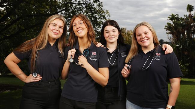 Maggie Roberts, Jess Dobbie, Claudia Gaffney, Molly Browning who are some of the students heading to Nepal. UTAS Bachelor of Nursing students who are heading off to Nepal to do health care work. Picture: Nikki Davis-Jones