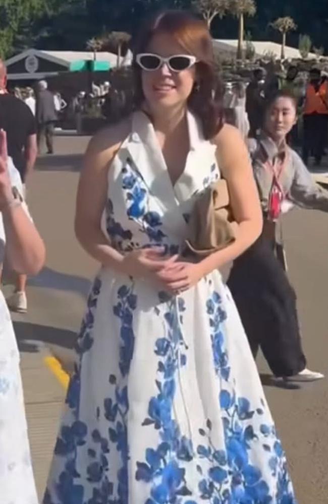 She’s not the only royal who is a fan of Rebecca Vallance designs, with her sister Eugenie just stepping out in the brand’s Orchid Blues Midi Dress at the recent Chelsea Flower Show in London. Picture: Getty