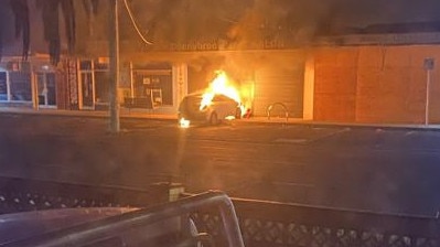 Last week’s car fire at the Donnybrook Rd shop, which was hit again seven days later. Picture: Supplied