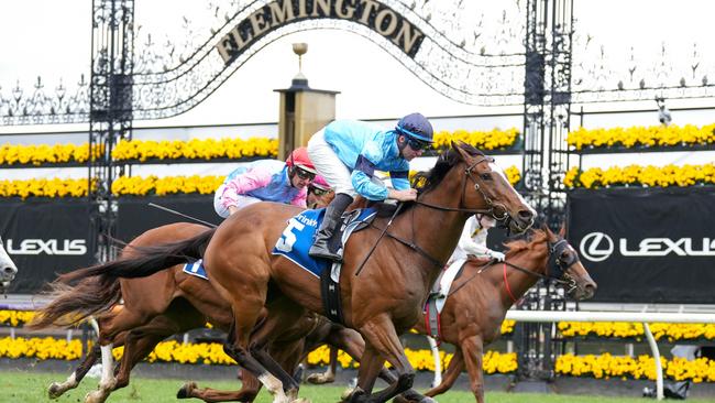 Bartholomeu Dias (GB) ridden by Tommy Berry wins the Furphy Plate.