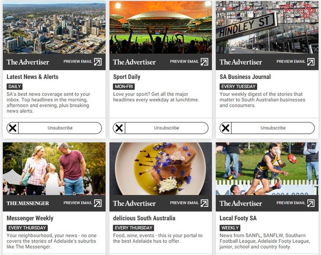 Some of The Advertiser's newsletters readers can sign up for.