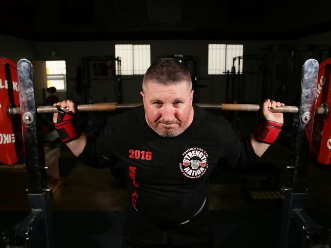 Ray Owen , pictured at his gym Strength Nation in Penrith, prepares for the Matti Tikka Opal Challenge ,lifting 260kgs, which will be held at Strength Nation