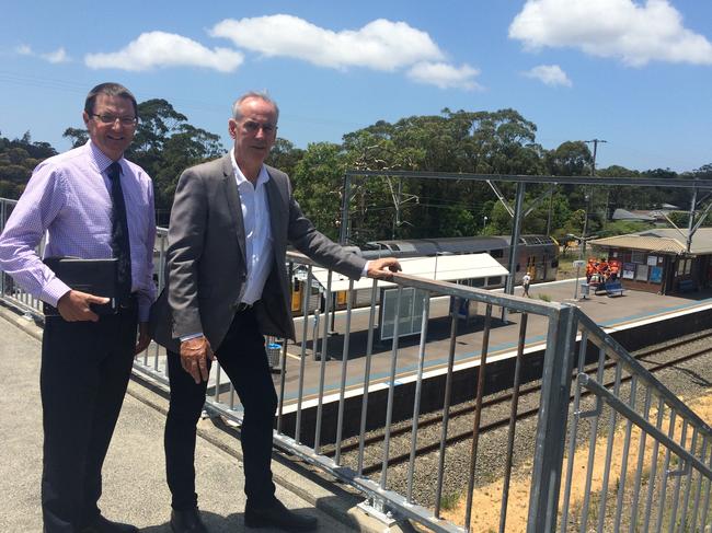 Central Coast Parliamentary Secretary Scot MacDonald and Lake Macquarie Independent MP Greg Piper at Wyee train station.