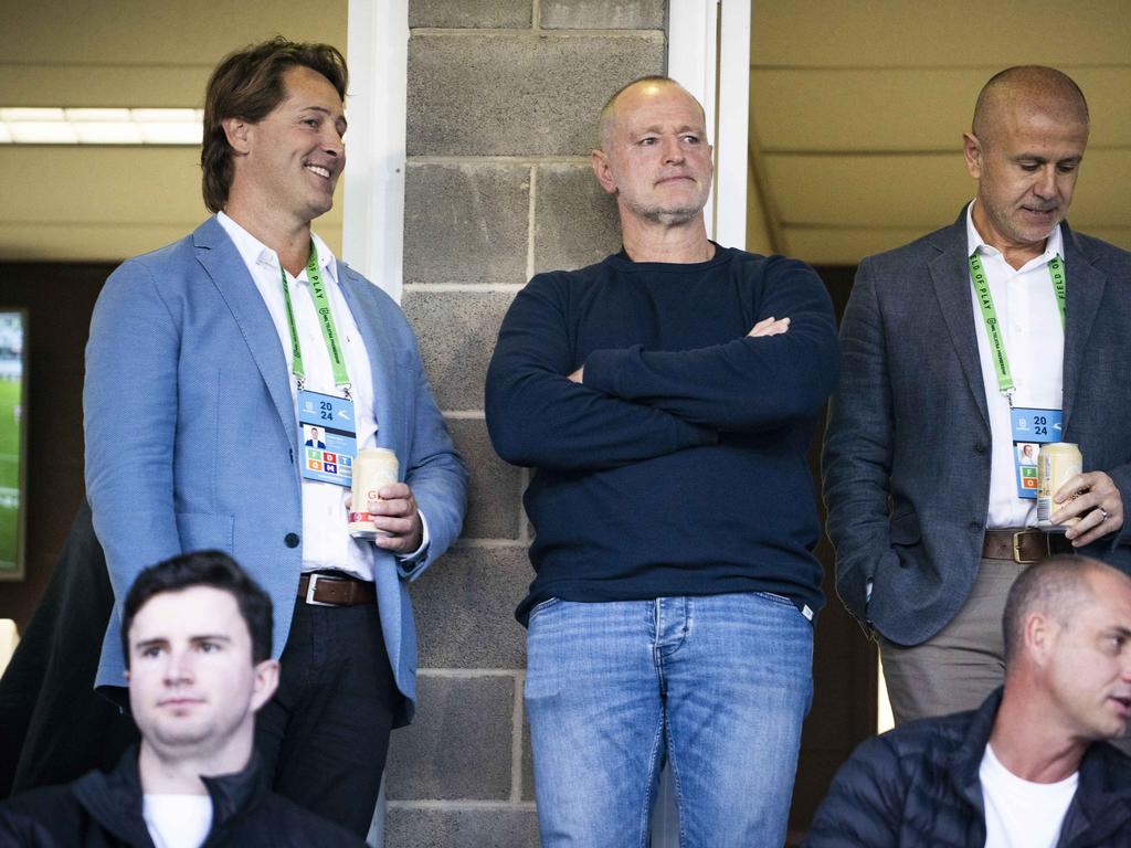 NSW State of Origin coach Michael Maguire in the stands at Saturday night’s clash between the Cronulla Sharks and the Penrith Panthers at Shark Park. Photo: Tom Parrish