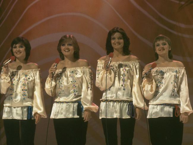 Pop group The Nolans performing on set, circa 1978. Picture: TV Times via Getty Images