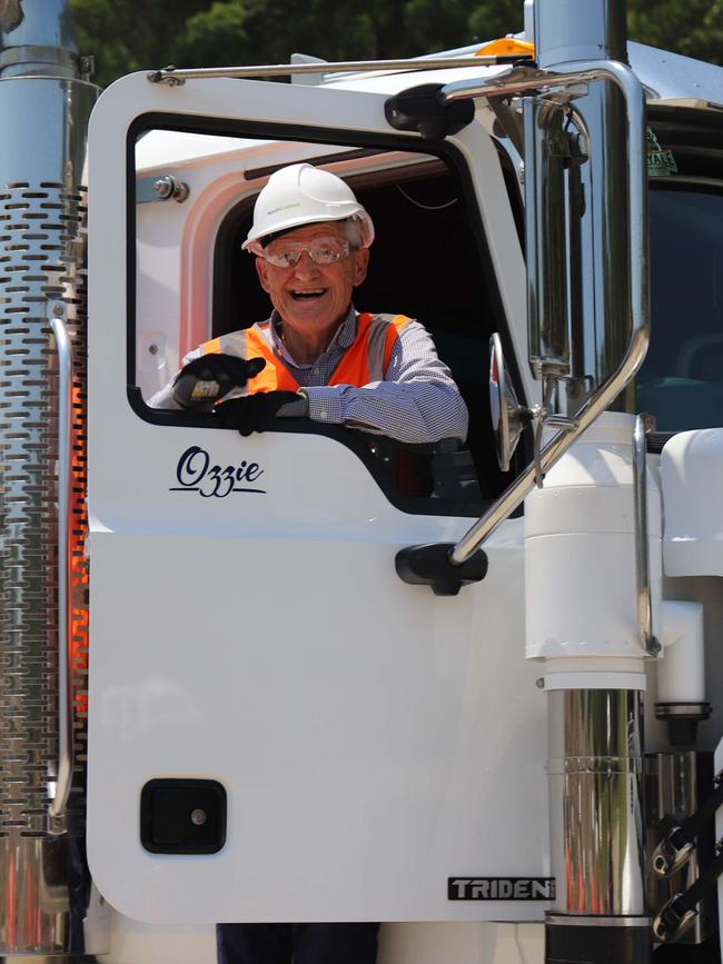 Hornsby Major Philip Ruddock inside a NorthConnex spoil truck which completed the delivery of spoil from NorthConnex to Hornsby Quarry.