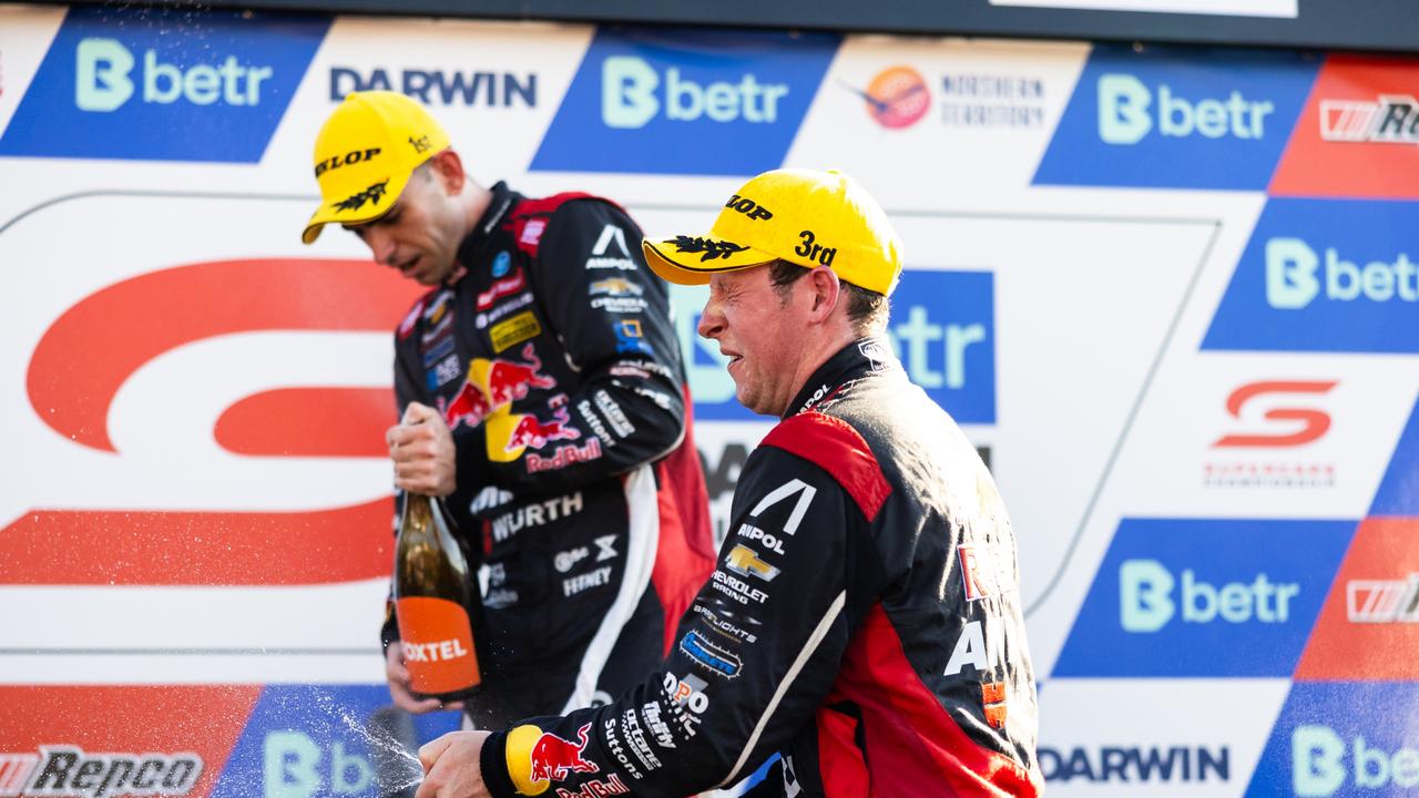 Will Brown celebrates another podium finish during the betr Darwin Triple Crown round in the 2024 Supercars Championship Series at Hidden Valley Raceway. Picture: Getty Images