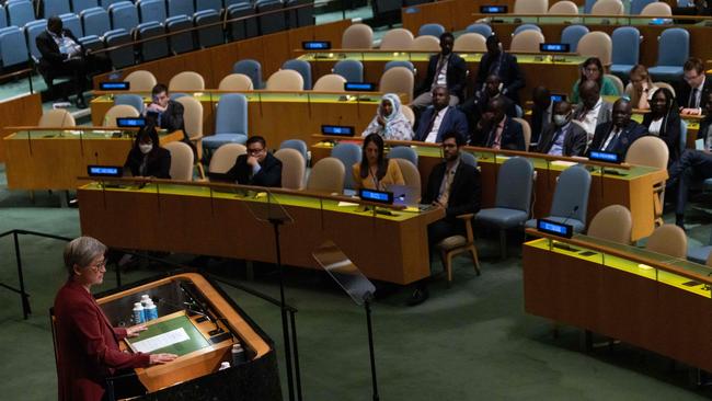 Australia's Minister of Foreign Affairs Penny Wong addresses the 77th session of the United Nations General Assembly at UN headquarters in New York City.