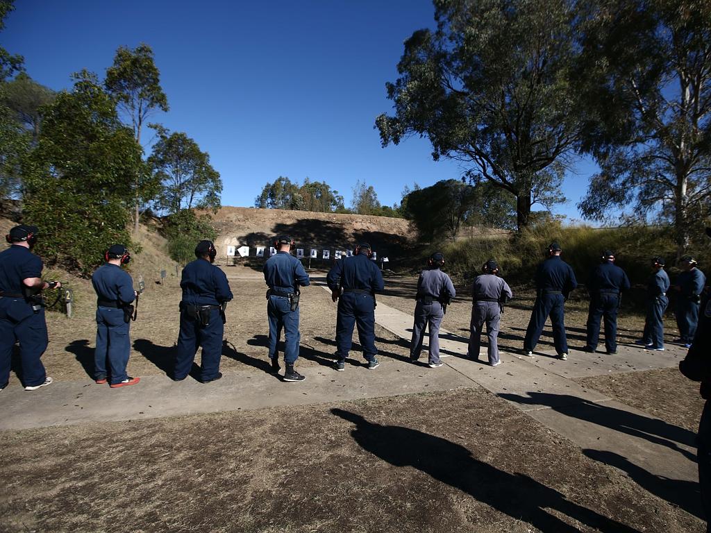 The trainees fire at targets during shooting training in Windsor. Picture: Tim Hunter