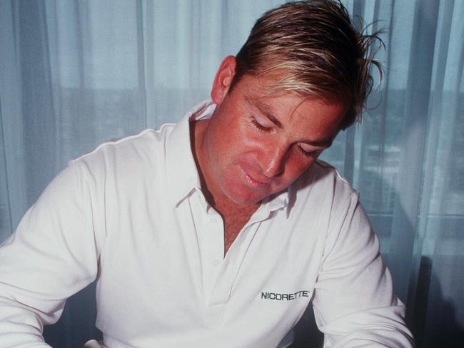 Nicorette later sponsored Warne to quit but he was caught having a fag in a nightclub not long after. Picture: Medianet