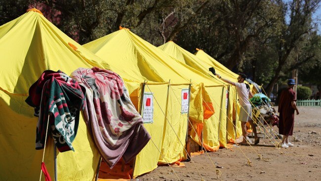 Many Moroccans left homeless with just the clothes on their back have been forced to live in makeshift tents, as they wait for aid and other help. Picture: Wang Dongzhen/Xinhua via Getty