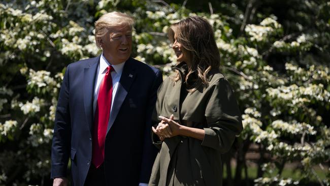 Donald and Melania Trump celebrate Earth Day, on the South Lawn of the White House. Picture: AP