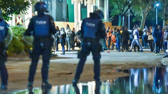 Rampaging youth attacked police when the protests spiralled out of control. Picture: Jake Nowakowski