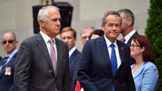 Prime Minister Malcolm Turnbull and Leader of the Opposition Bill Shorten in Canberra yesterday. (AAP Image/Mick Tsikas)