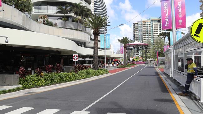 Empty streets in Broadbeach for the Commonwealth Games. Picture: Alex Coppel.