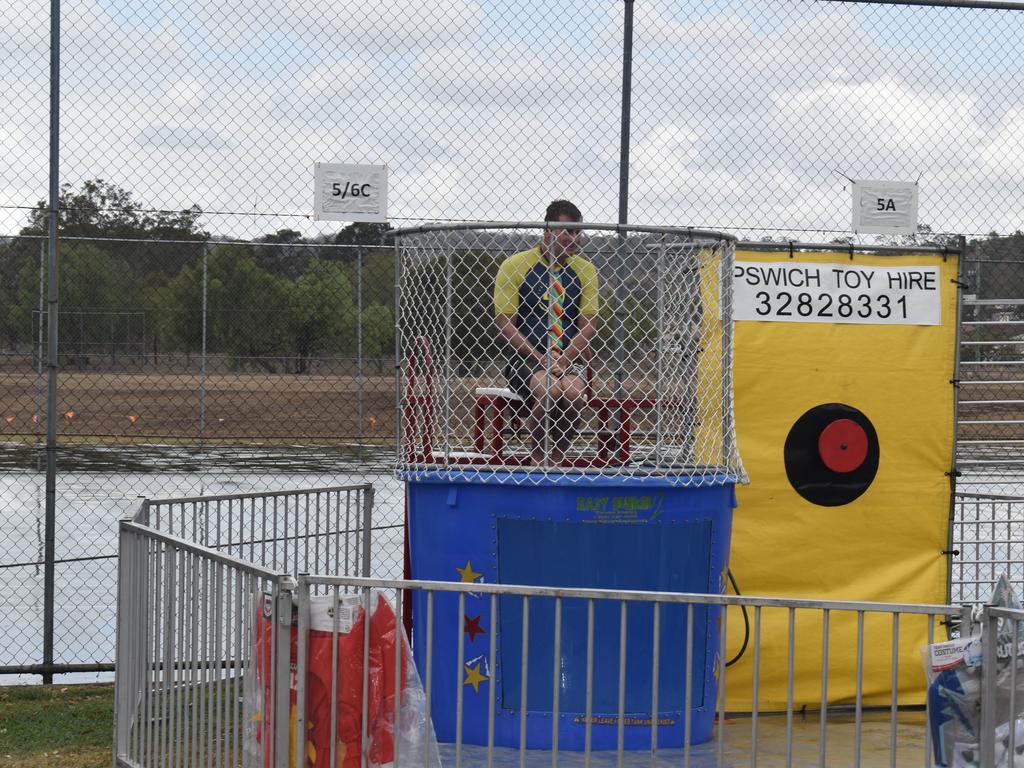 Principal Chris Muir was one of many staff members who spent time in the dunk tank throughout the day