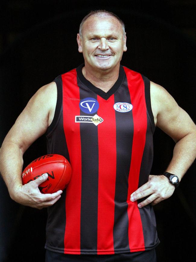 Jeff Gieschen in his old Maffra football jumper. He won seven best and fairests for the club and two LVFL Trood Award and Rodda Medals.