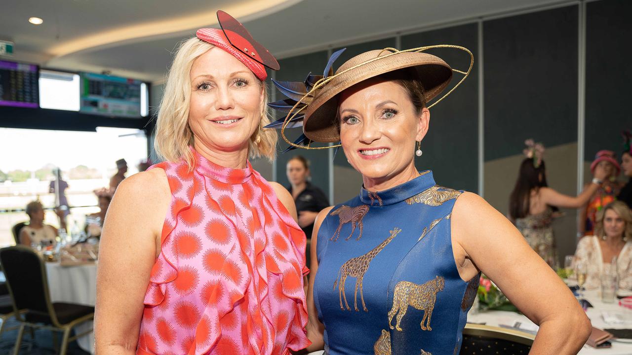 Penny Morse and Vicki Bridge at the 2023 Darwin Cup Carnival Ladies Day. Picture: Pema Tamang Pakhrin