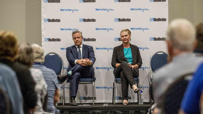 Division 4 candidates Cameron Caldwell and Kristyn Boulton at the You Decide Gold Coast Bulletin election forum. Picture: Jerad Williams