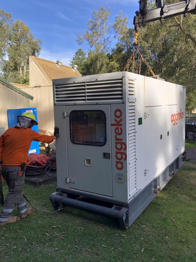 Ausgrid delivering one of two giant portable generators to The Basin campground. Picture: Ausgrid