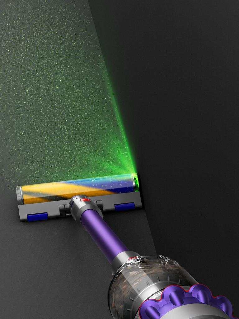 The $1499 stick vac has improved optic LED technology to help to see hidden dirt. Picture: Dyson