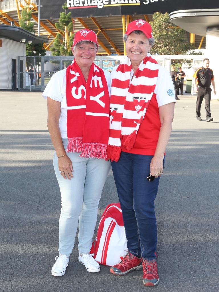 The Gold Coast Suns will host its first AFLW final when they take on the Sydney Swans on Saturday night. Marianne Alhovirta and Lesley Bridgement. 11 November 2023 Carrara Picture by Richard Gosling