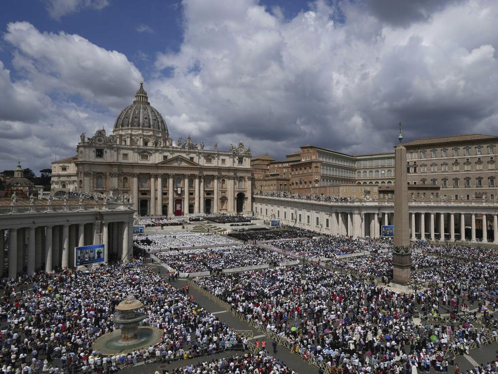 Faithful gather as Pope Leo XIV celebrates a Mass for the formal inauguration of his pontificate, in St. Peter's Square, at the Vatican. Picture: AP