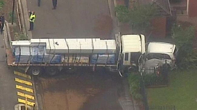 The truck ploughed through the McDonalds Fairy Meadow carpark on November 5, 2018. Picture: Channel 7